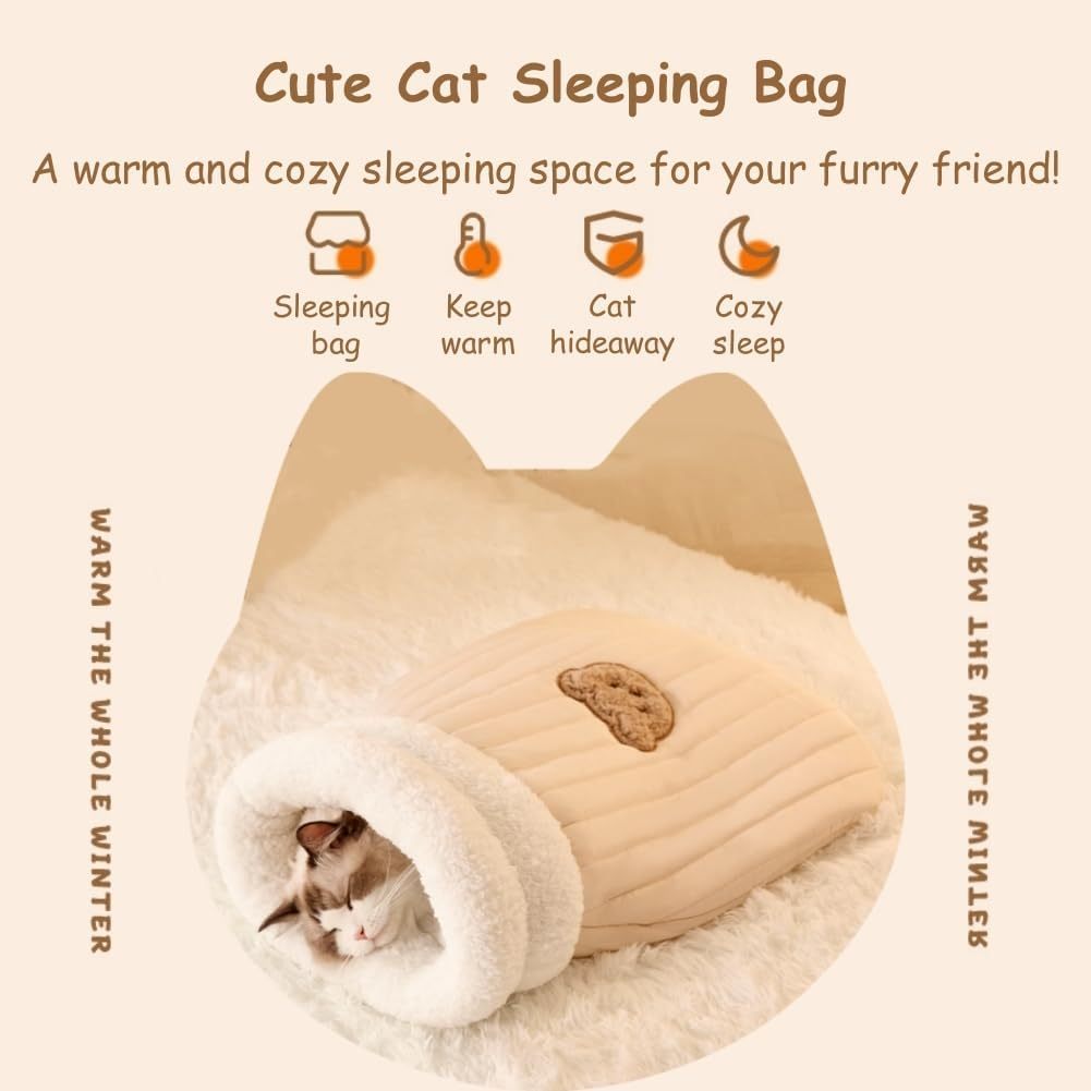JMT-328074 Cozy Plush Cat Sleeping Bag for Indoor Cats - Soft Self-Warming Cat Bed with Spacious Design and Calming Hideaway for Small Pets