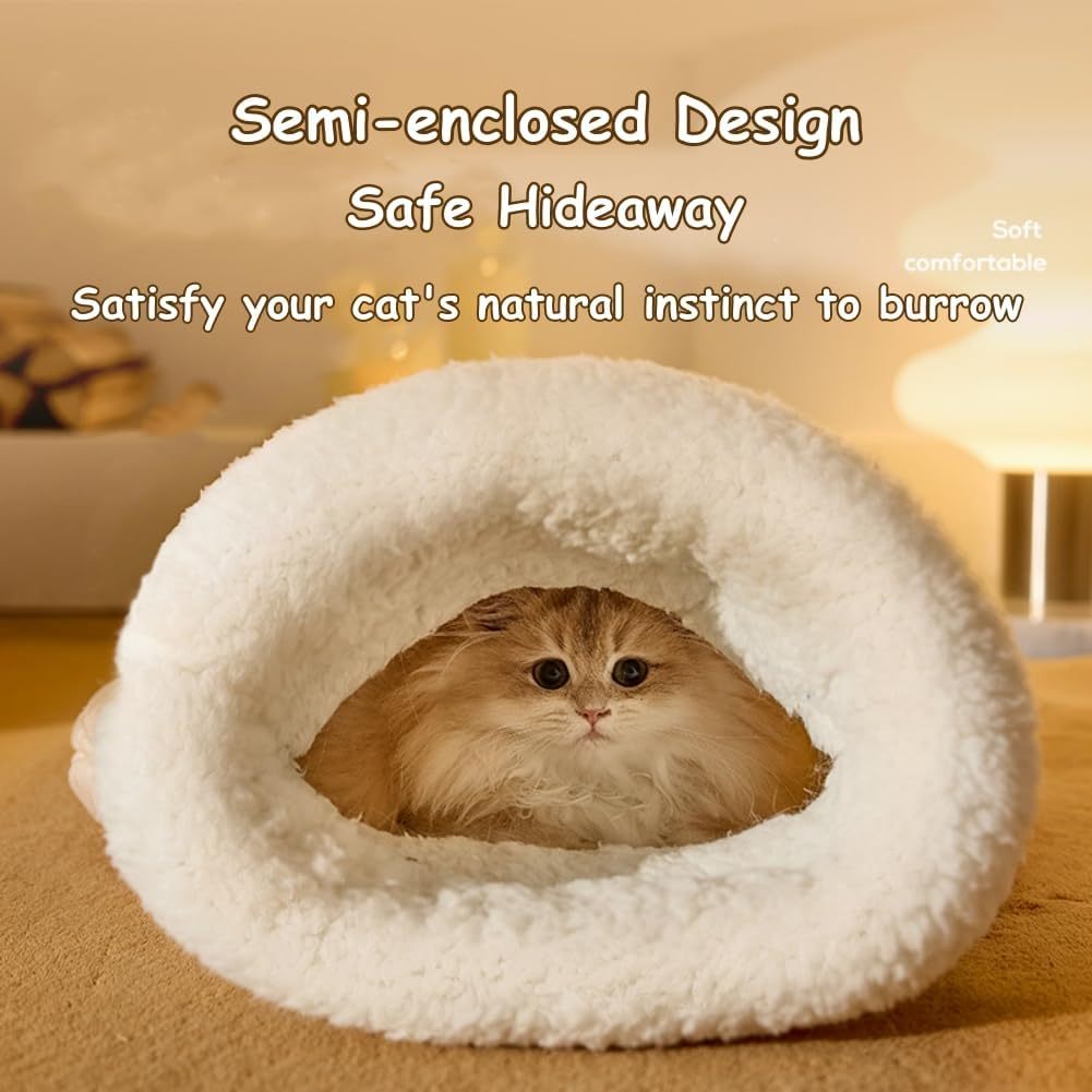 JMT-328074 Cozy Plush Cat Sleeping Bag for Indoor Cats - Soft Self-Warming Cat Bed with Spacious Design and Calming Hideaway for Small Pets