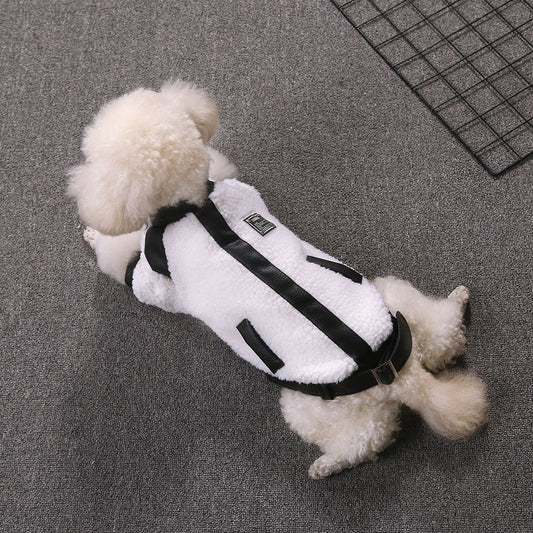 JMT-328394 Warm Autumn and Winter Puppy Clothes - Motorcycle Style Stitching Lamb Wool Jacket, XS to M Sizes Available
