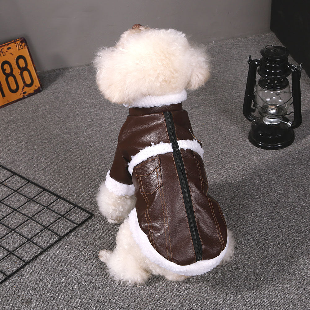JMT-328394 Warm Autumn and Winter Puppy Clothes - Motorcycle Style Stitching Lamb Wool Jacket, XS to M Sizes Available