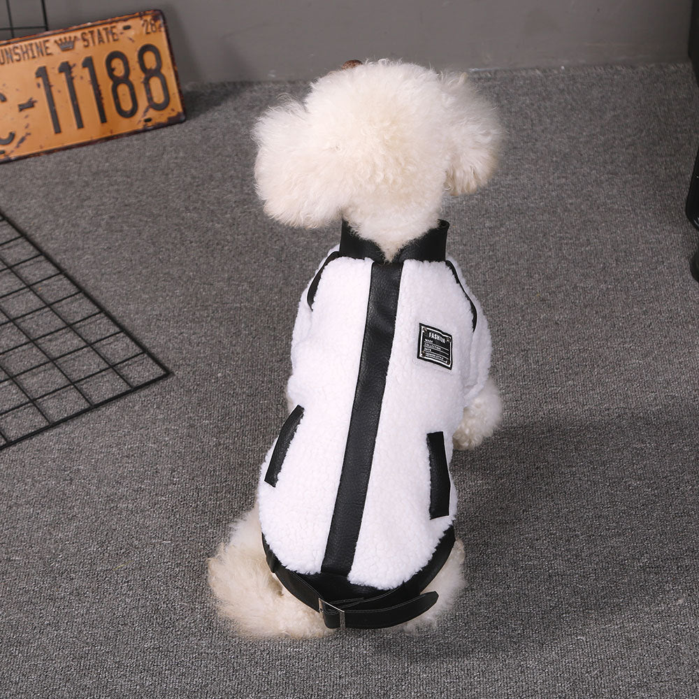 JMT-328394 Warm Autumn and Winter Puppy Clothes - Motorcycle Style Stitching Lamb Wool Jacket, XS to M Sizes Available