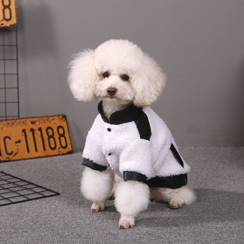 JMT-328394 Warm Autumn and Winter Puppy Clothes - Motorcycle Style Stitching Lamb Wool Jacket, XS to M Sizes Available