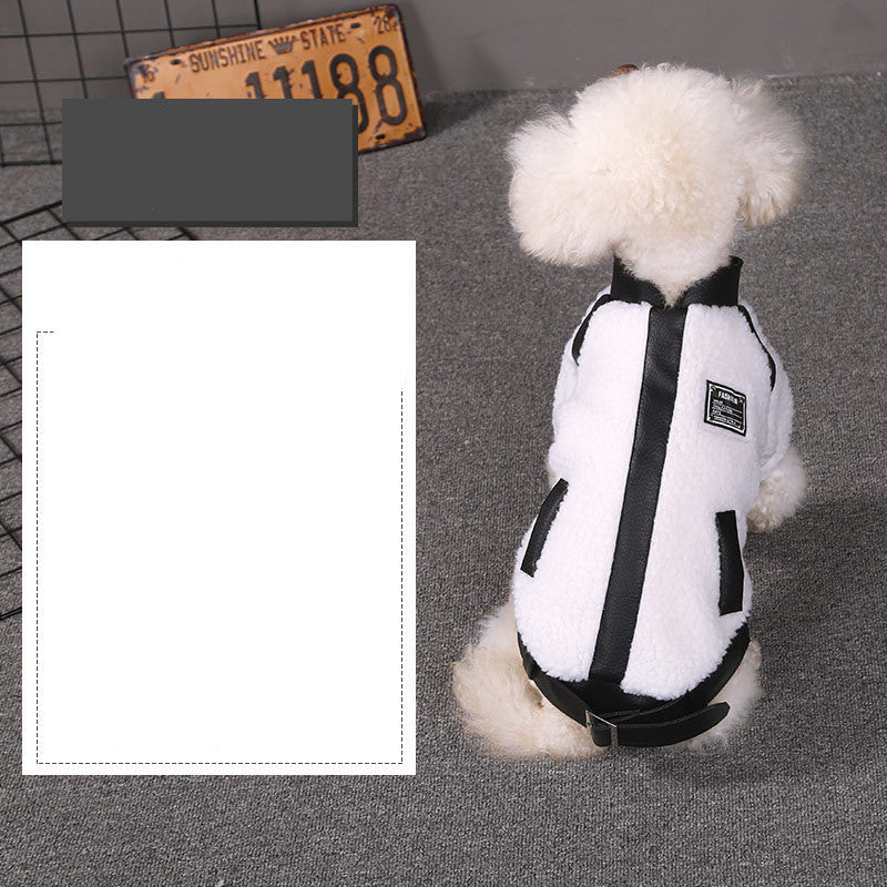 JMT-328394 Warm Autumn and Winter Puppy Clothes - Motorcycle Style Stitching Lamb Wool Jacket, XS to M Sizes Available