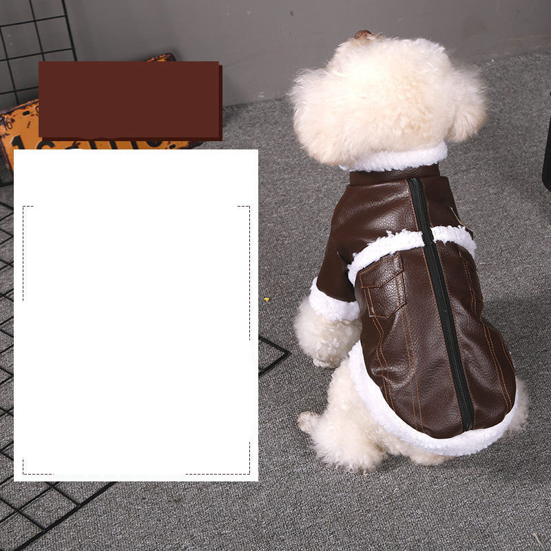 JMT-328394 Warm Autumn and Winter Puppy Clothes - Motorcycle Style Stitching Lamb Wool Jacket, XS to M Sizes Available