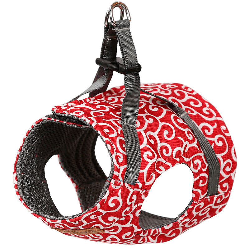 JMT-329546 Cat Vest Harness with Traction Rope – Breathable Polyester Canvas & Mesh, Adjustable Sizes in Red, Blue, and Green