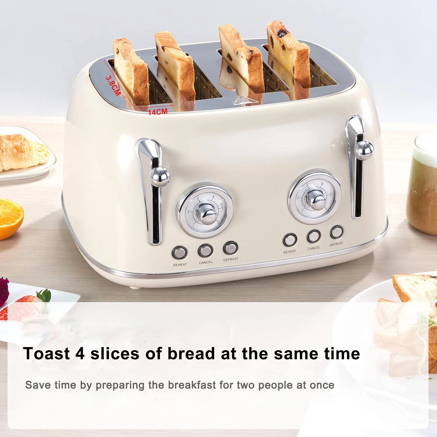 JMT-329738 4-Slice Retro Toaster with Defrost and Reheat Function for Household Use