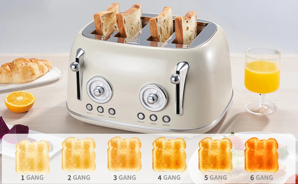 JMT-329738 4-Slice Retro Toaster with Defrost and Reheat Function for Household Use