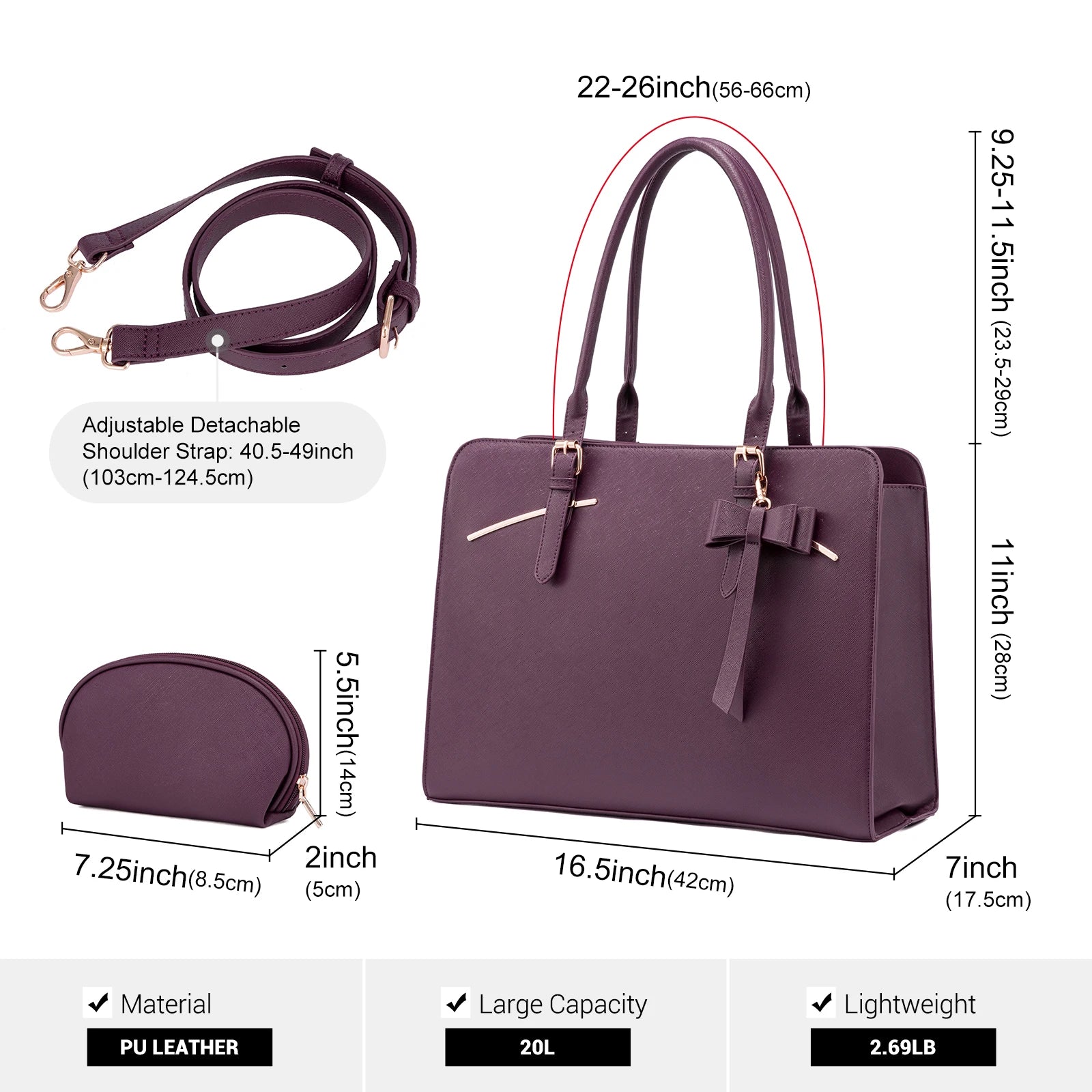 JMT-329738 Stylish PU Leather Waterproof Briefcase Tote Bag with Multi-Compartment Design and USB Port