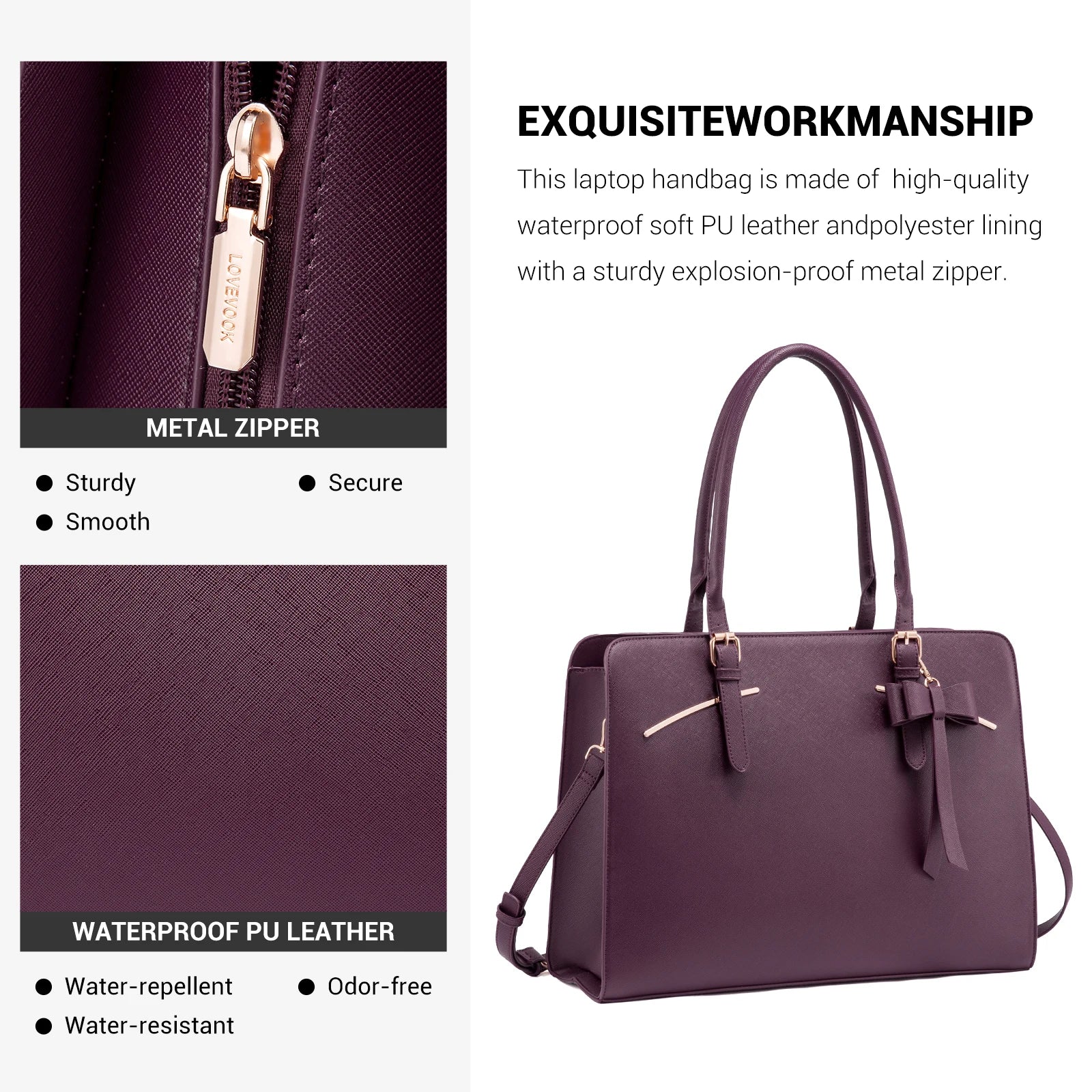 JMT-329738 Stylish PU Leather Waterproof Briefcase Tote Bag with Multi-Compartment Design and USB Port