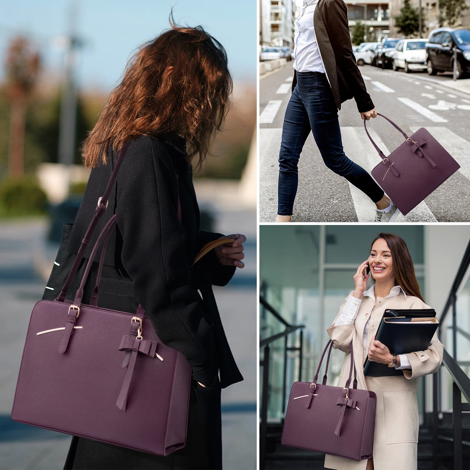 JMT-329738 Stylish PU Leather Waterproof Briefcase Tote Bag with Multi-Compartment Design and USB Port