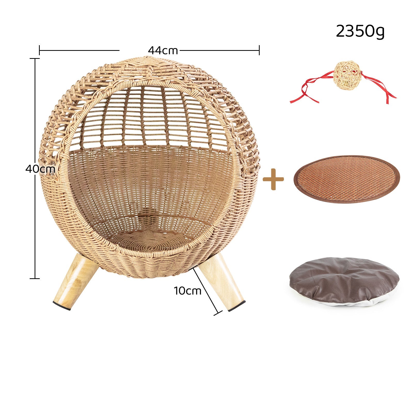 JMT-330378 Rattan Woven Round Cat Bed with Climbing Frame and Warm Litter Villa for Pets up to 7.5 kg
