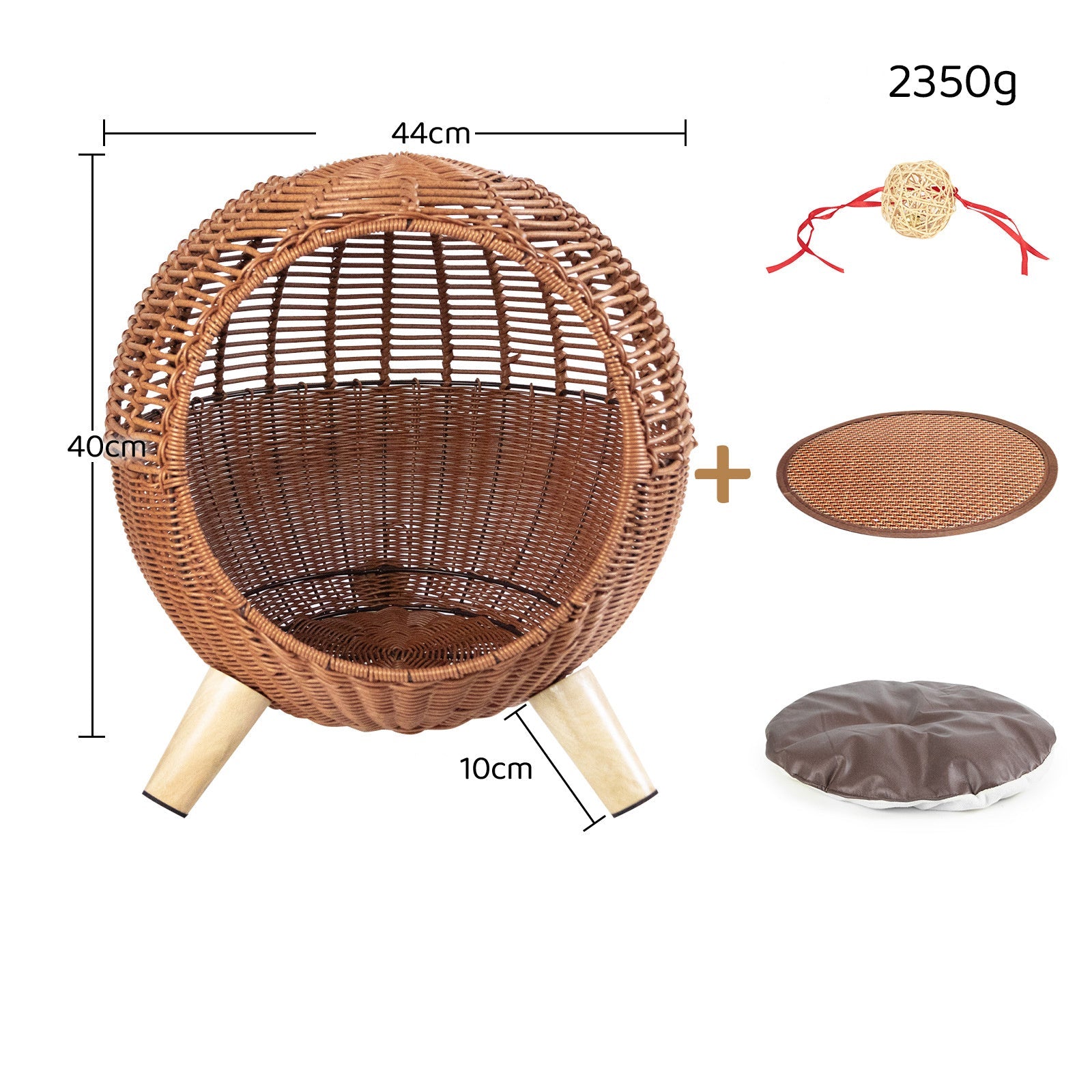 JMT-330378 Rattan Woven Round Cat Bed with Climbing Frame and Warm Litter Villa for Pets up to 7.5 kg