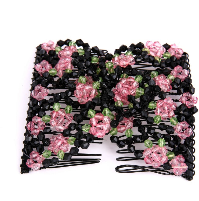 JMT-330762 Bright Beaded Variety Hair Clips and Magic Hair Comb Set with Acrylic and Metal Materials