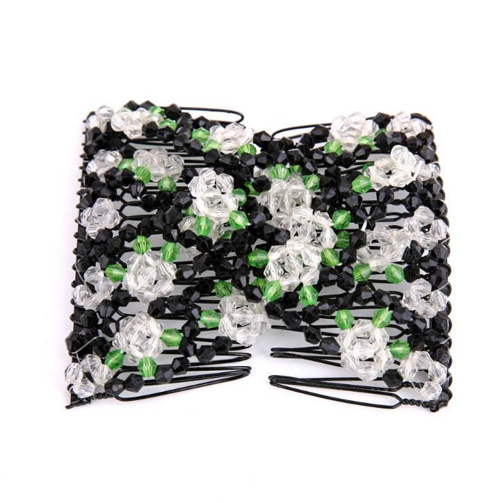 JMT-330762 Bright Beaded Variety Hair Clips and Magic Hair Comb Set with Acrylic and Metal Materials