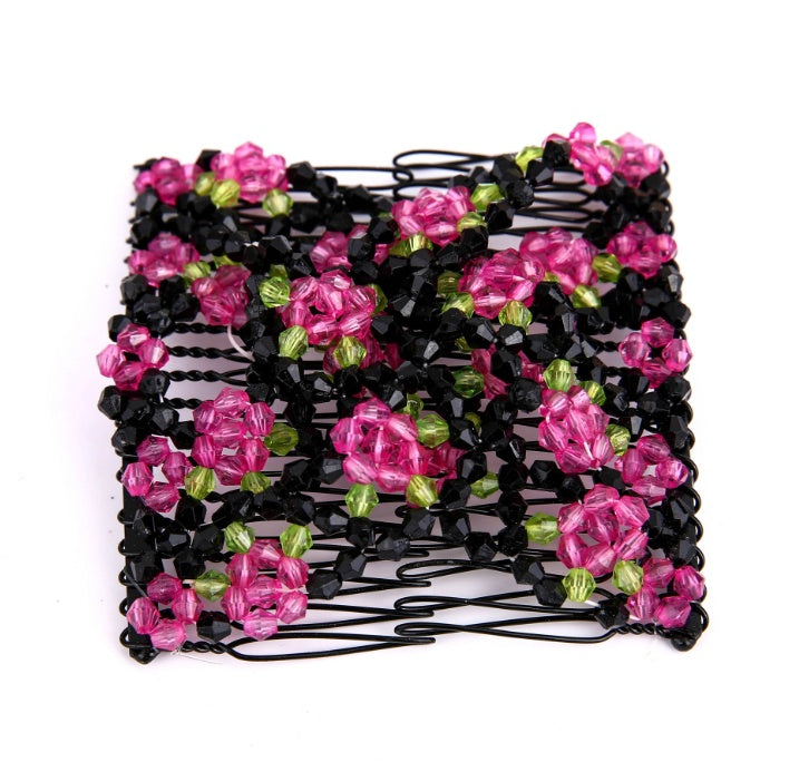 JMT-330762 Bright Beaded Variety Hair Clips and Magic Hair Comb Set with Acrylic and Metal Materials