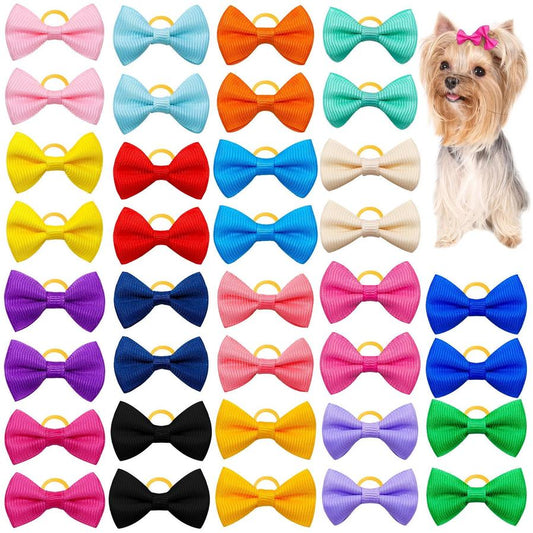 JMT-330890 Solid Color Pet Hair Bows - Macaron Style Rubber Bands for Dogs and Cats (50pcs)