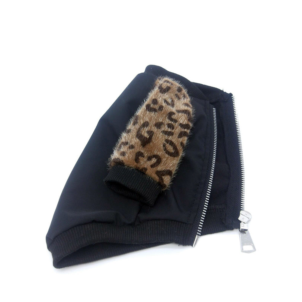JMT-331146 Leopard Print Dog Jacket in Blue - Stylish Polyester Two-Legged Clothing for All Breeds