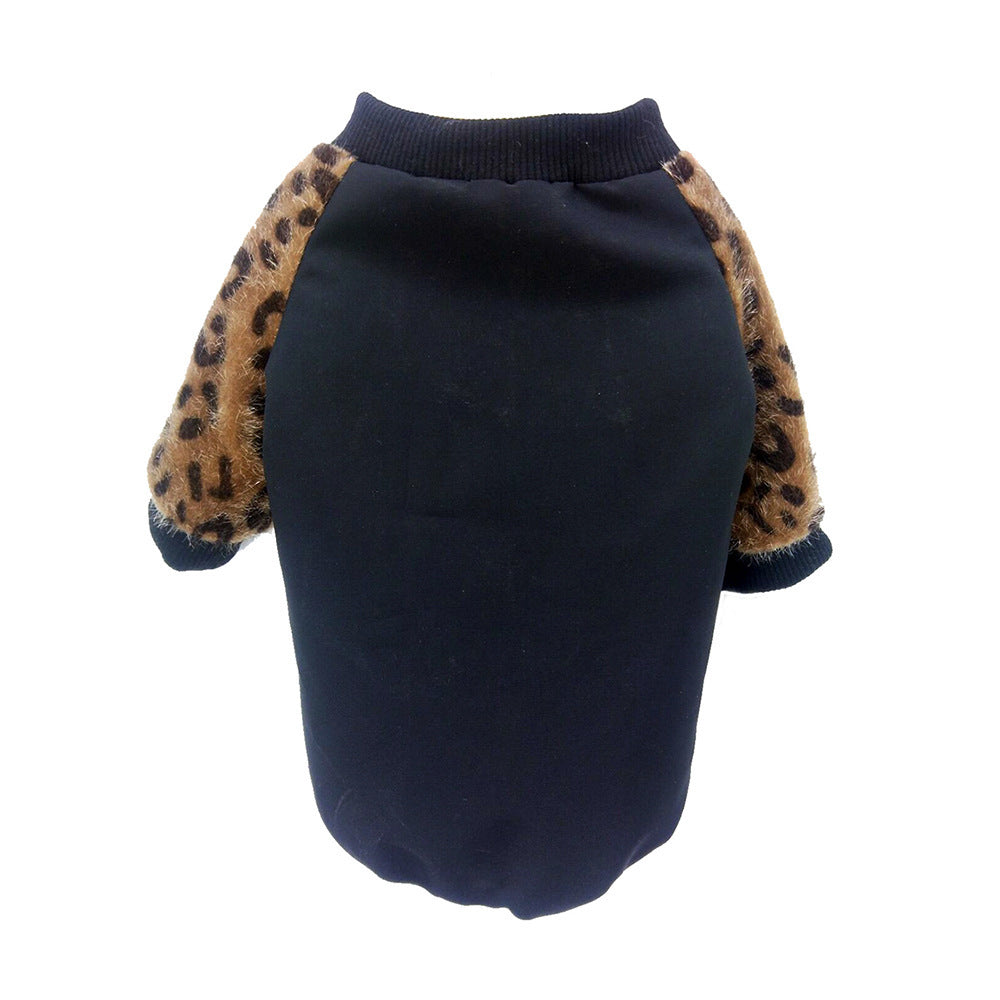 JMT-331146 Leopard Print Dog Jacket in Blue - Stylish Polyester Two-Legged Clothing for All Breeds