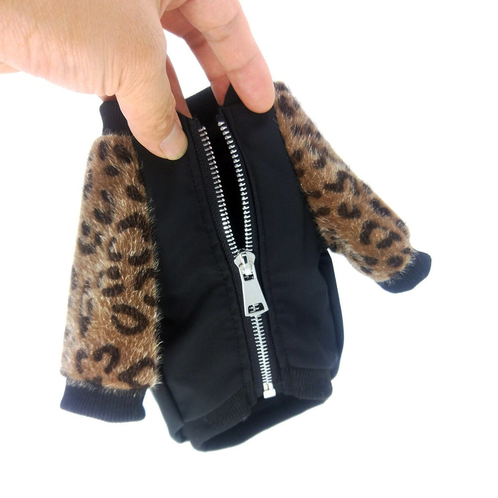 JMT-331146 Leopard Print Dog Jacket in Blue - Stylish Polyester Two-Legged Clothing for All Breeds