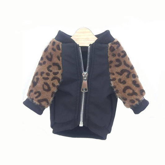 JMT-331146 Leopard Print Dog Jacket in Blue - Stylish Polyester Two-Legged Clothing for All Breeds