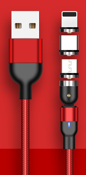 JMT-331338 Rotating Magnetic Charging Cable - USB Type-C, 0.5M/1M/2M, Black/Red/Purple, 5V/2.4A