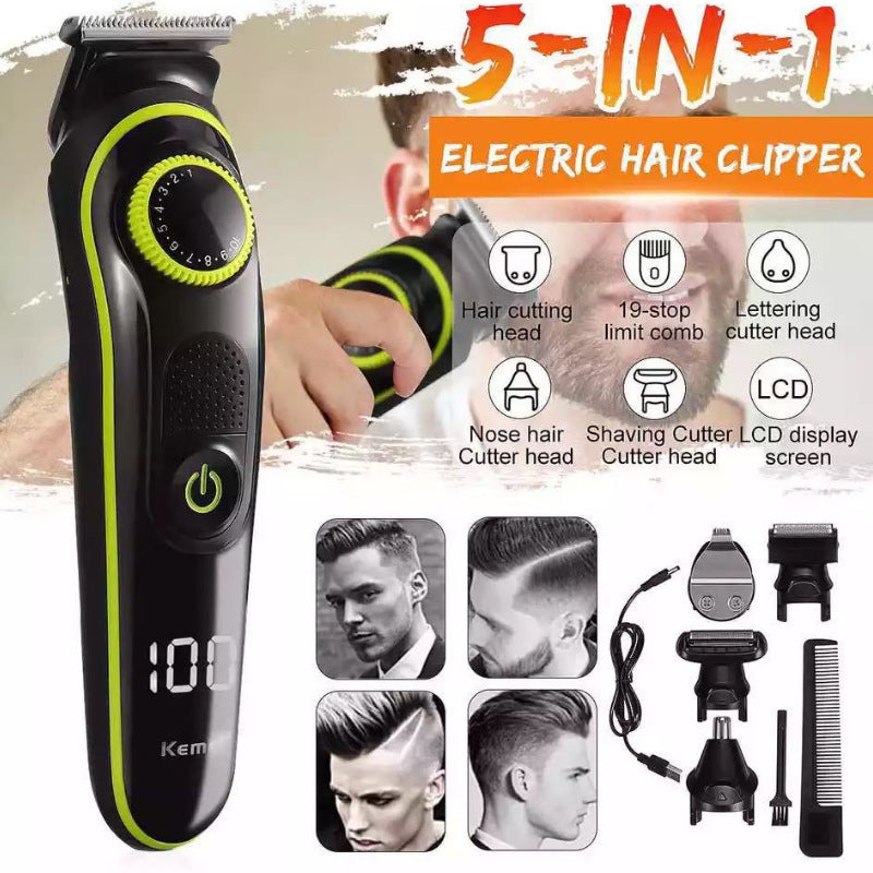 JMT-331466 Rechargeable 5-in-1 Household Electric Clippers with Multi-Cutter Heads and Accessories