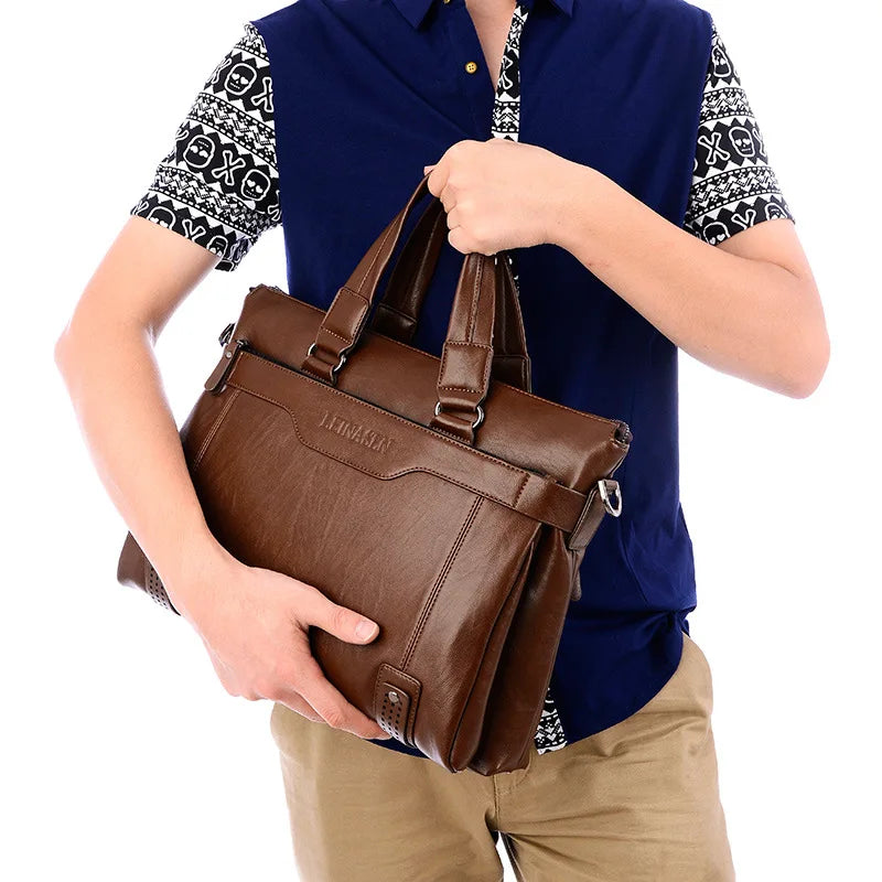JMT-332042 Professional PU Leather Laptop Messenger Bag for Men - Versatile Business Shoulder Briefcase