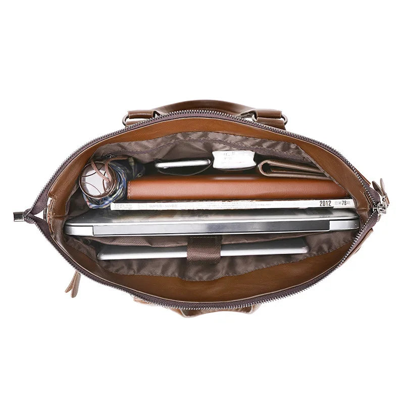 JMT-332042 Professional PU Leather Laptop Messenger Bag for Men - Versatile Business Shoulder Briefcase