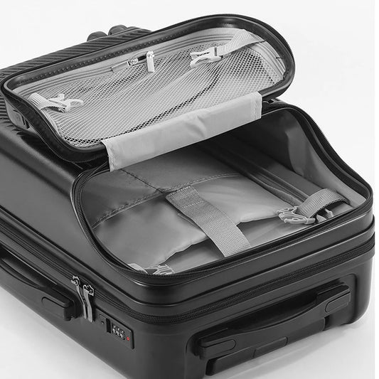 JMT-332106 Front Opening Trolley Suitcase with USB Charging Port for Travel Convenience