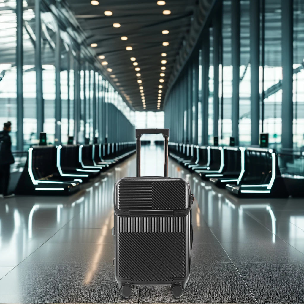 JMT-332106 Front Opening Trolley Suitcase with USB Charging Port for Travel Convenience