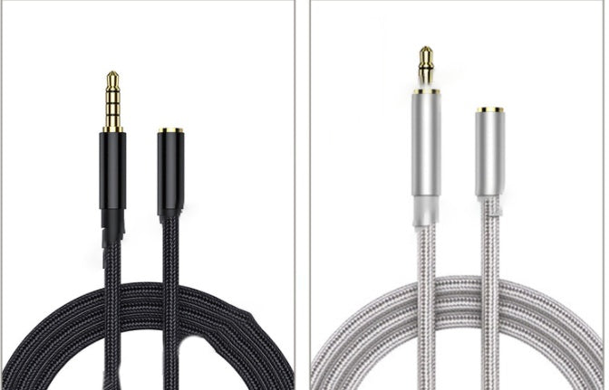 JMT-332554 Nylon Audio Extension Cable for Mobile Phones, Earphones, and Microphones - Available in 1m, 1.5m, 2m Lengths - Black and Silver Gray