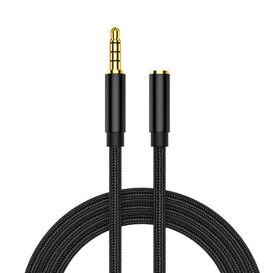 JMT-332554 Nylon Audio Extension Cable for Mobile Phones, Earphones, and Microphones - Available in 1m, 1.5m, 2m Lengths - Black and Silver Gray