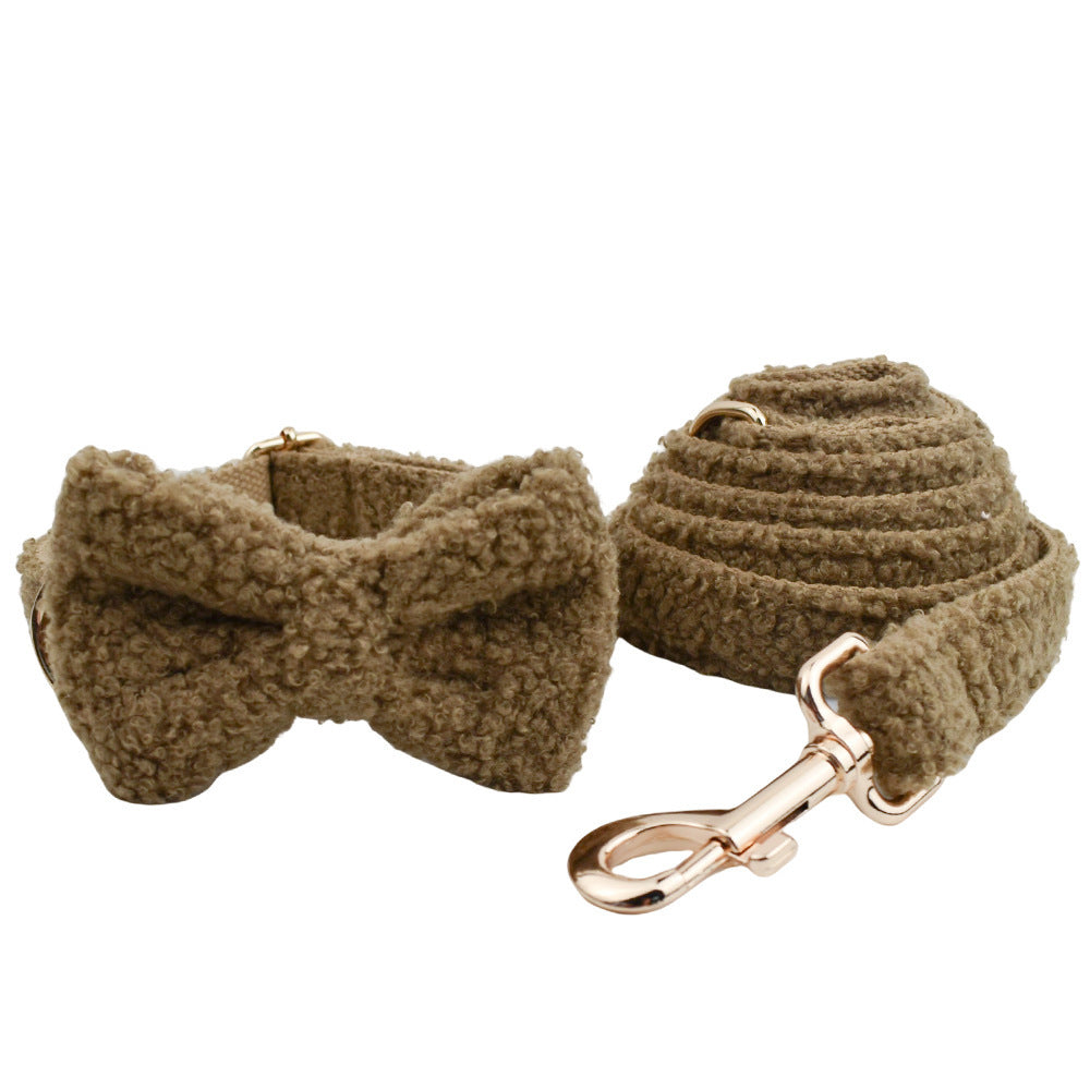 JMT-332554 Pet Necklet Set with Collar, Leash, Bow, and Vest - Brown 3-Piece and 4-Piece Options Available