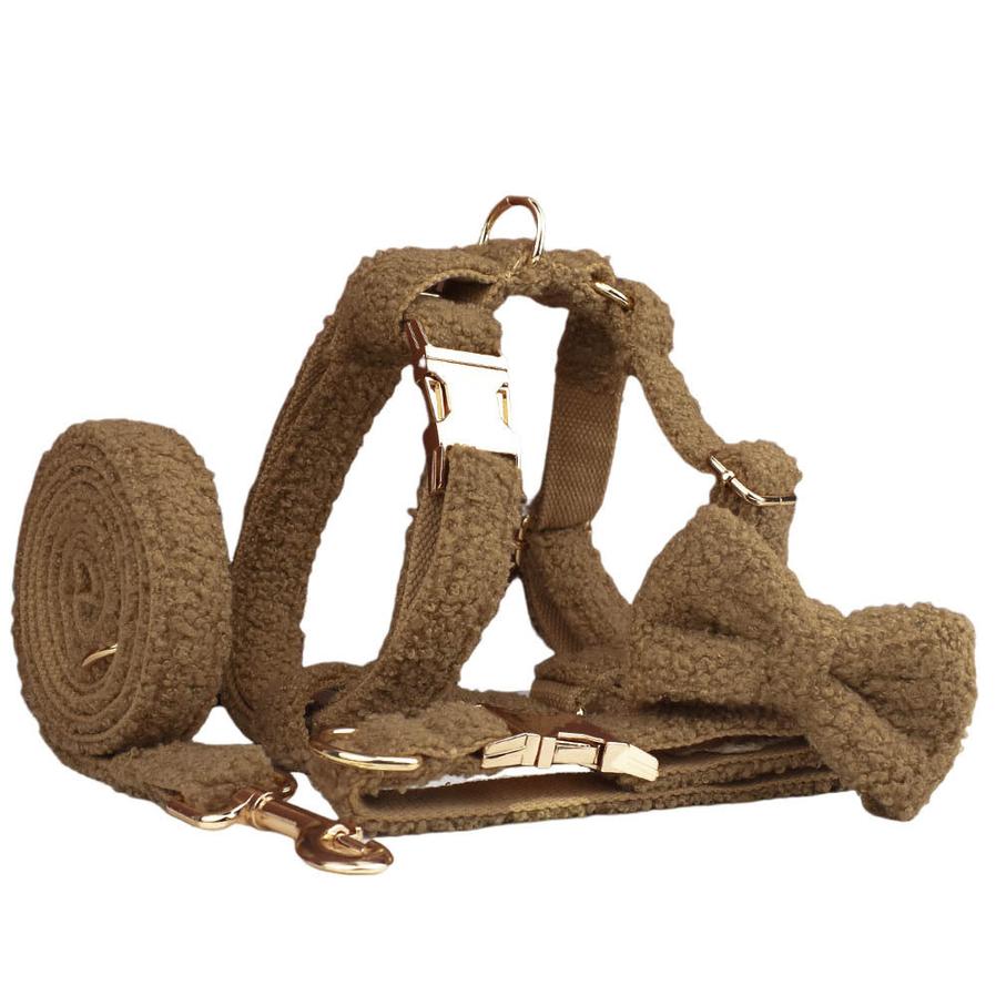 JMT-332554 Pet Necklet Set with Collar, Leash, Bow, and Vest - Brown 3-Piece and 4-Piece Options Available