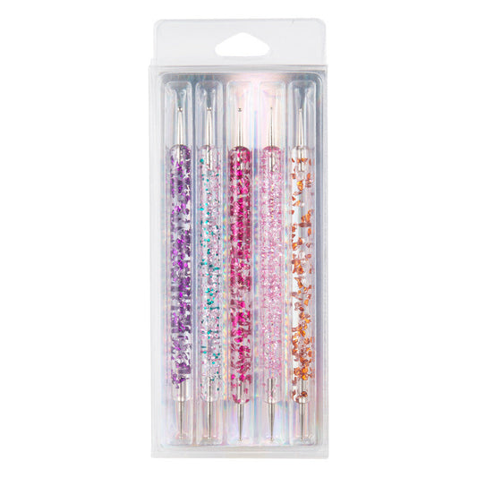 JMT-332682 Double Transparent Rod Nail Art Set with Point Drilling Pen, 5 Sets, 53g