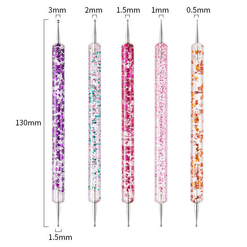 JMT-332682 Double Transparent Rod Nail Art Set with Point Drilling Pen, 5 Sets, 53g