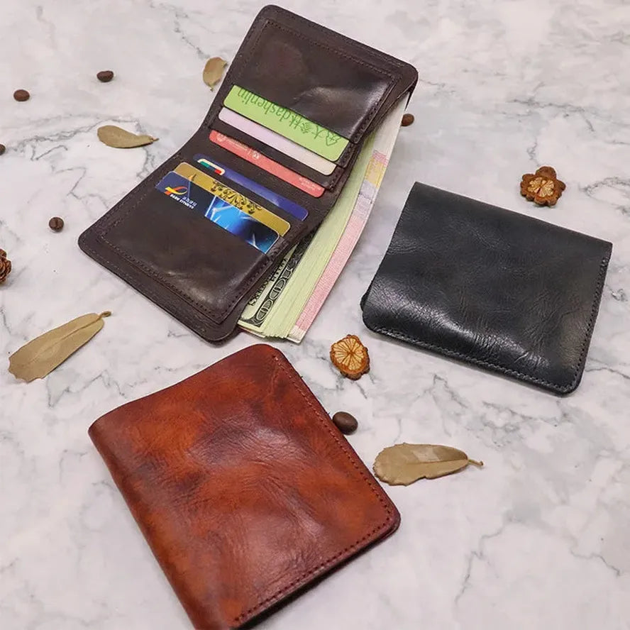 JMT-332746 Top Layer Cowhide Leather Wallet with Multiple Card Slots - Retro Vegetable Tanned Mini Wallet