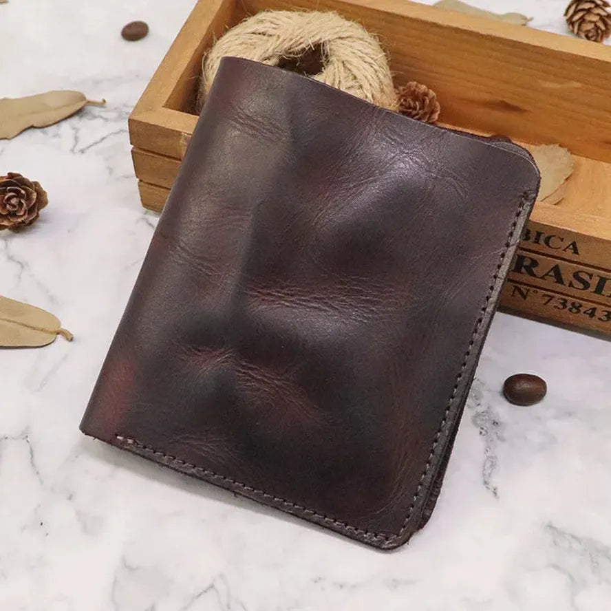 JMT-332746 Top Layer Cowhide Leather Wallet with Multiple Card Slots - Retro Vegetable Tanned Mini Wallet