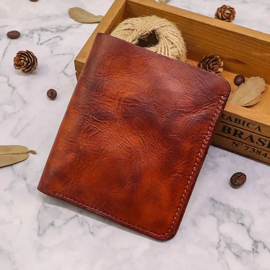 JMT-332746 Top Layer Cowhide Leather Wallet with Multiple Card Slots - Retro Vegetable Tanned Mini Wallet
