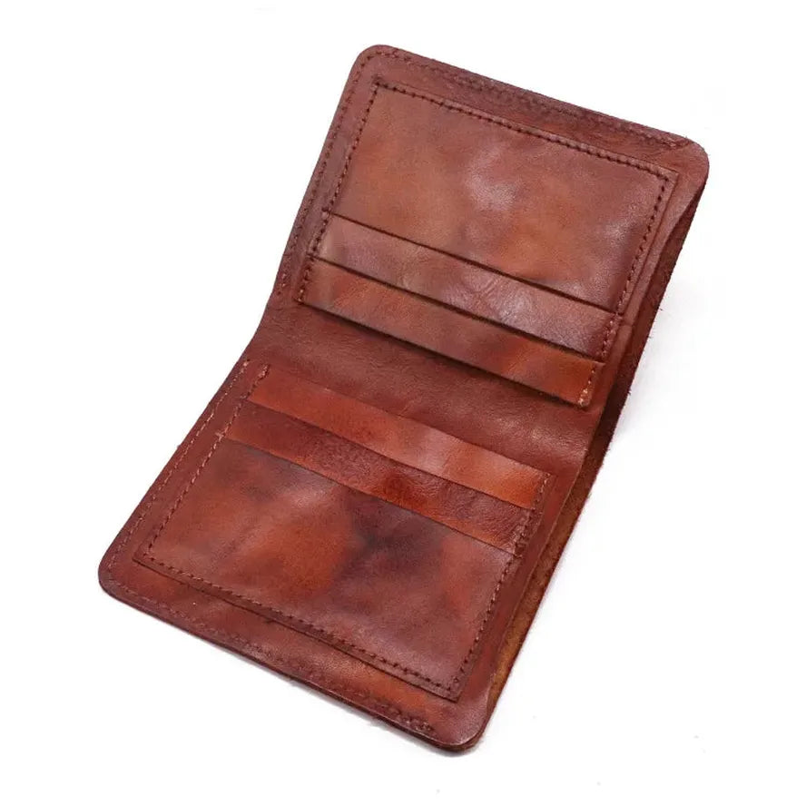 JMT-332746 Top Layer Cowhide Leather Wallet with Multiple Card Slots - Retro Vegetable Tanned Mini Wallet