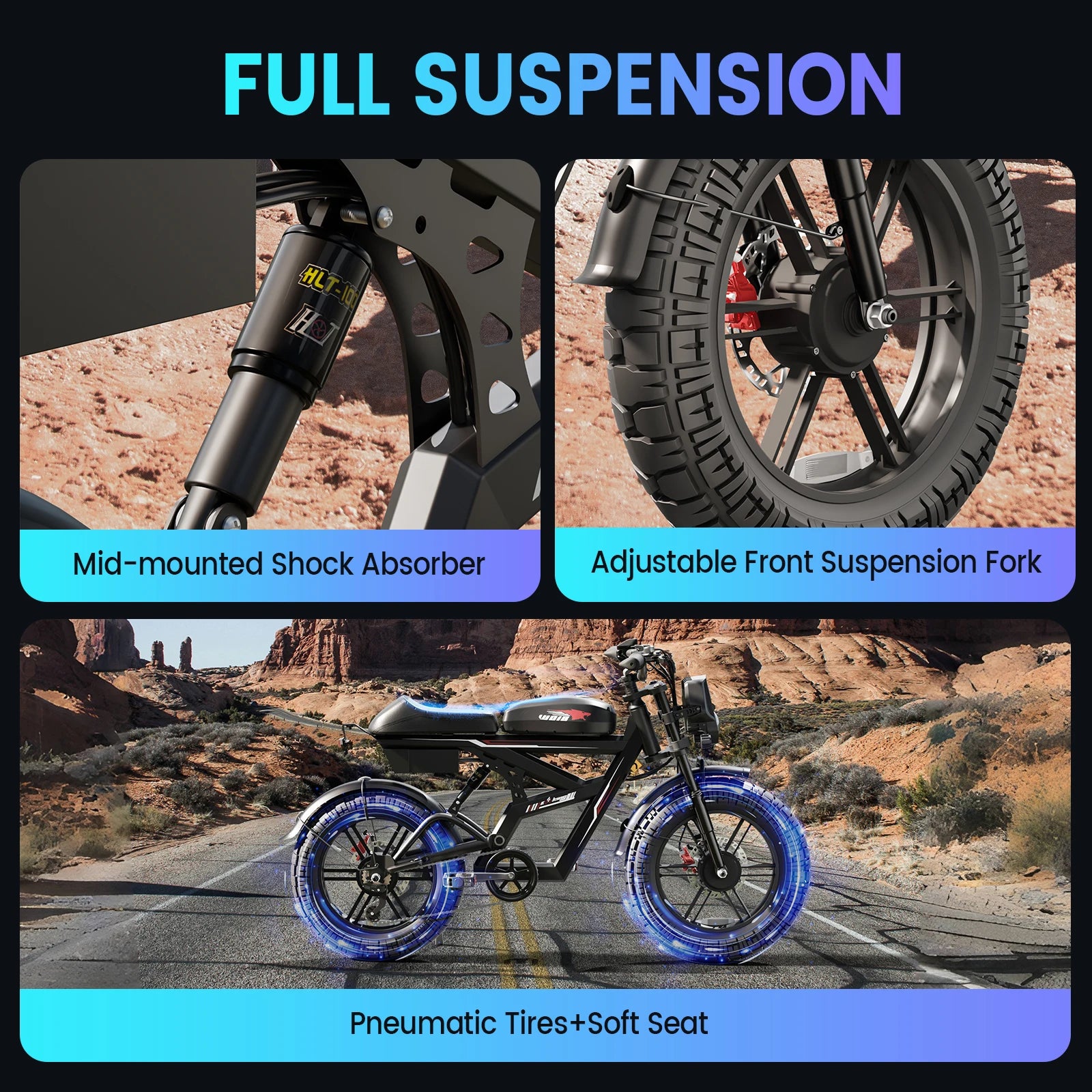 JMT-333130 2000W Electric Fat Tire Mountain Bike with Suspension for Adults - Versatile Off-Road Performance , Top Speed 27.9 mph
