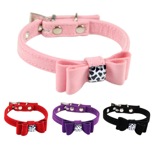 JMT-333194 Fashionable Flannelette Dog Collar with Bow Tie in Red, Pink, and Purple - Adjustable Sizes S & M