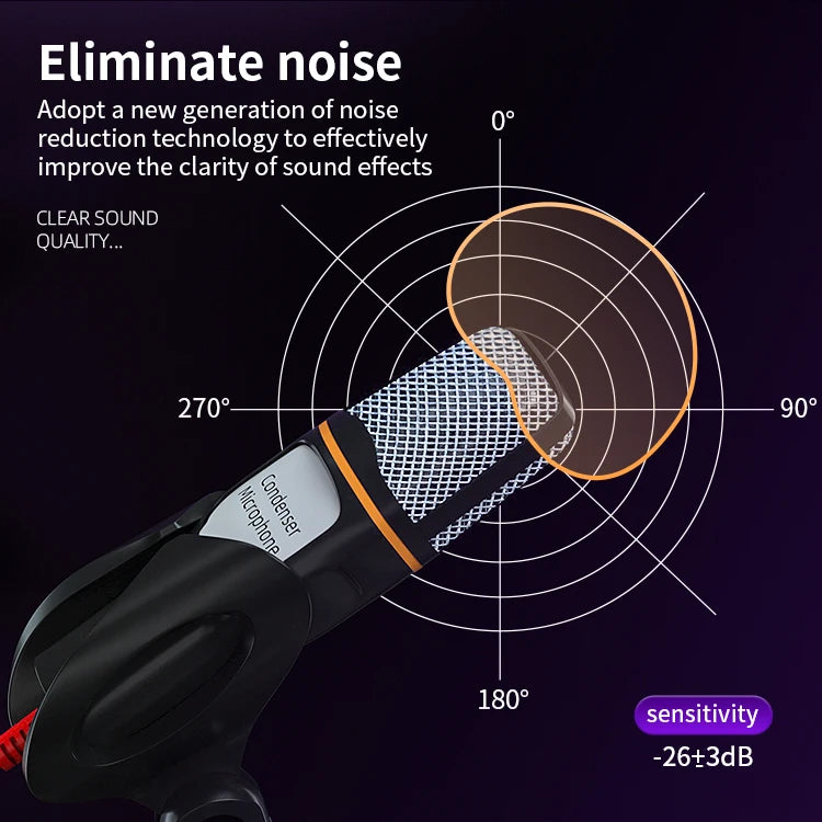 JMT-333194 Professional Condenser Microphone with 3.5mm Connector for Desktop Recording and Streaming