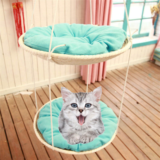 JMT-333386 Straw Cat Hammock and Climbing Frame for Cats - 50cm Diameter, Corn Husk and Cloth with Hemp Rope