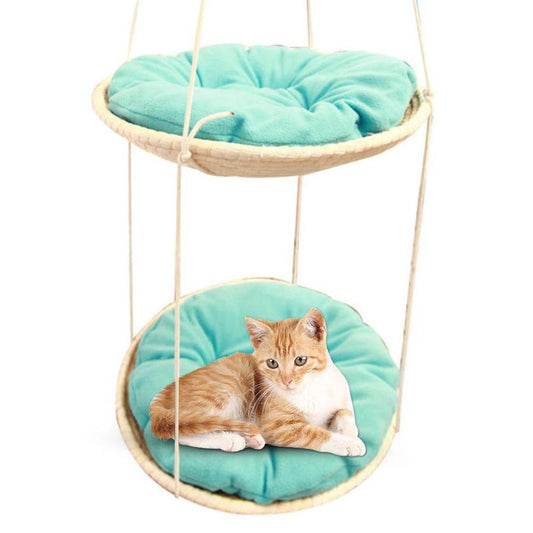 JMT-333386 Straw Cat Hammock and Climbing Frame for Cats - 50cm Diameter, Corn Husk and Cloth with Hemp Rope