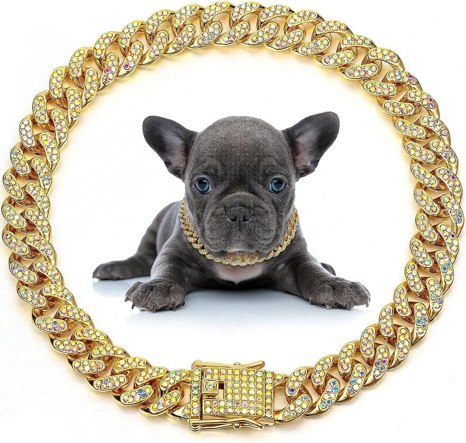 JMT-333706 Elegant Crystal Dog & Cat Necklace - Metal Chain Collar Accessories for Small, Medium, and Large Pets