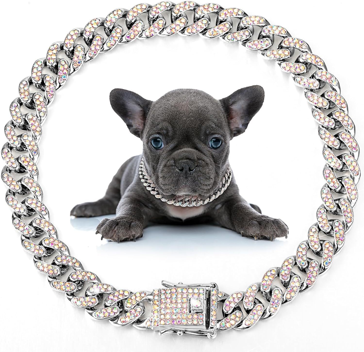 JMT-333706 Elegant Crystal Dog & Cat Necklace - Metal Chain Collar Accessories for Small, Medium, and Large Pets