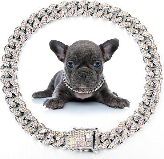 JMT-333706 Elegant Crystal Dog & Cat Necklace - Metal Chain Collar Accessories for Small, Medium, and Large Pets