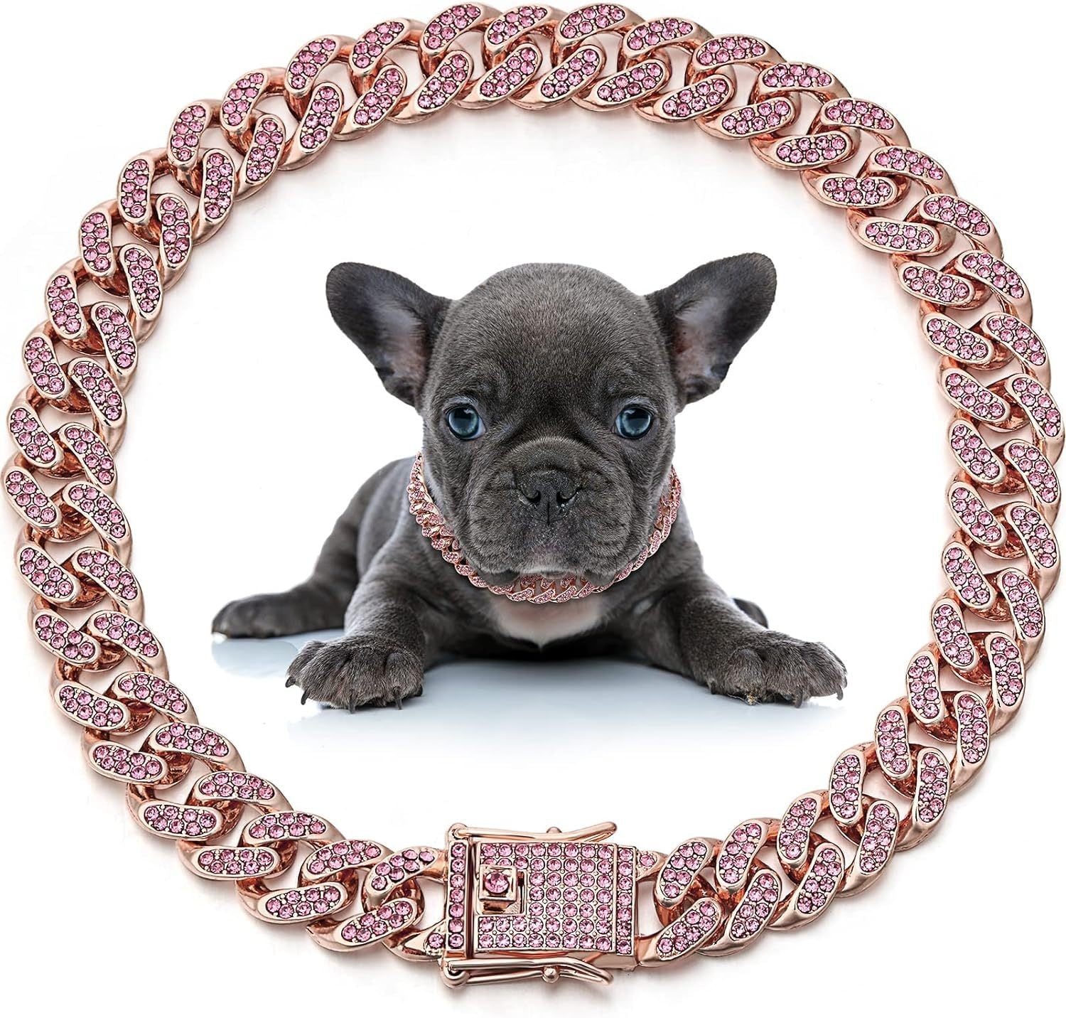 JMT-333706 Elegant Crystal Dog & Cat Necklace - Metal Chain Collar Accessories for Small, Medium, and Large Pets