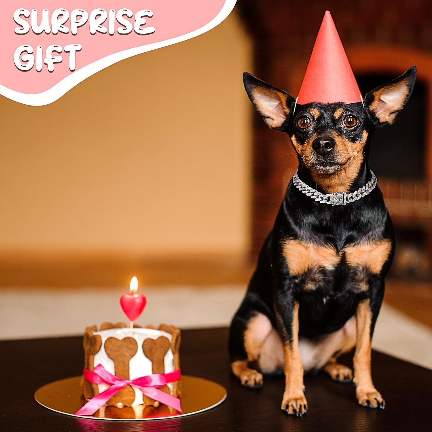 JMT-333706 Elegant Crystal Dog & Cat Necklace - Metal Chain Collar Accessories for Small, Medium, and Large Pets